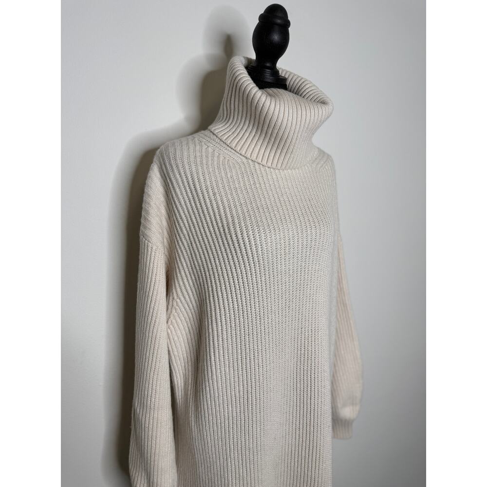 Babaton Turtleneck Sweater Dress Merino Wool Ribbed Cream Long Sleeve Size L - Picture 3 of 9
